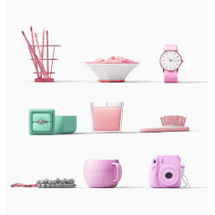 粉色清新文具装饰图案