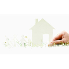 房产素材手扶纸片房子和小人