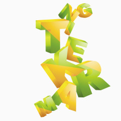 黄绿色 字体 字母  立体字 海报banner字体 小清新