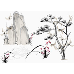 矢量中国山水水墨画
