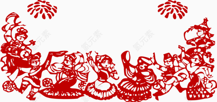 过年窗花式民族舞蹈图案设计