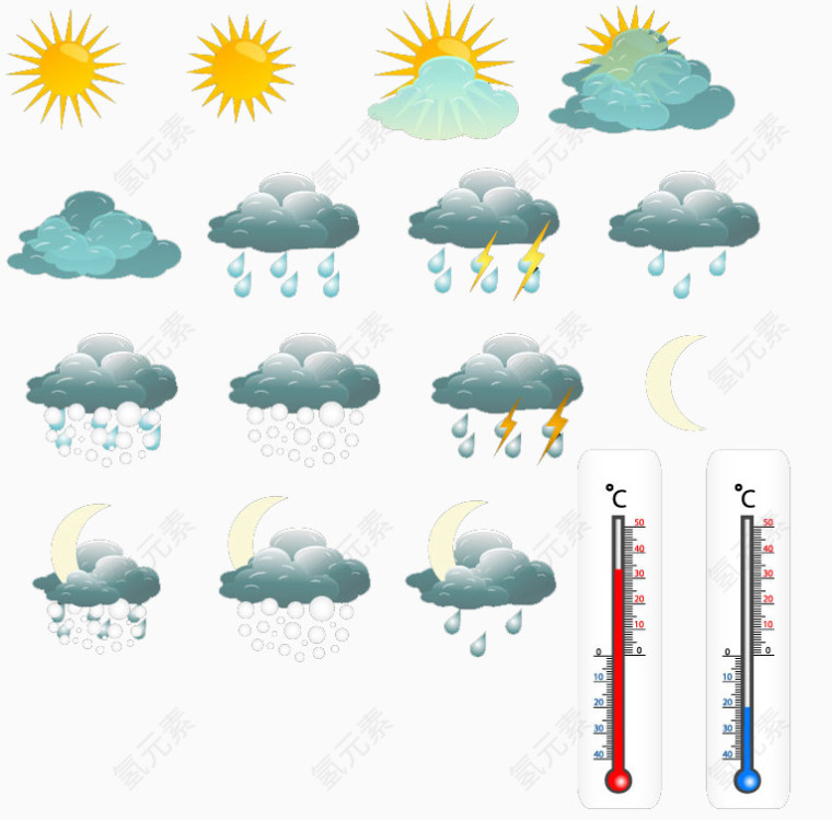 温度计与天气图标矢量素材