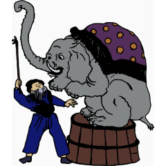 驯兽员与大象矢量图