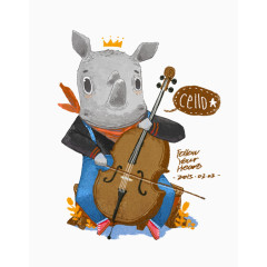清新可爱卡通儿童插画河马大提琴