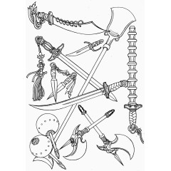 线描古代人物兵器