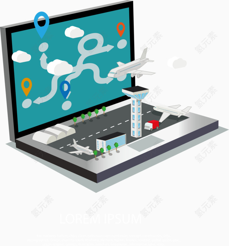 装饰创意电脑和地理位置