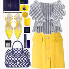 条纹上衣和黄色裙子