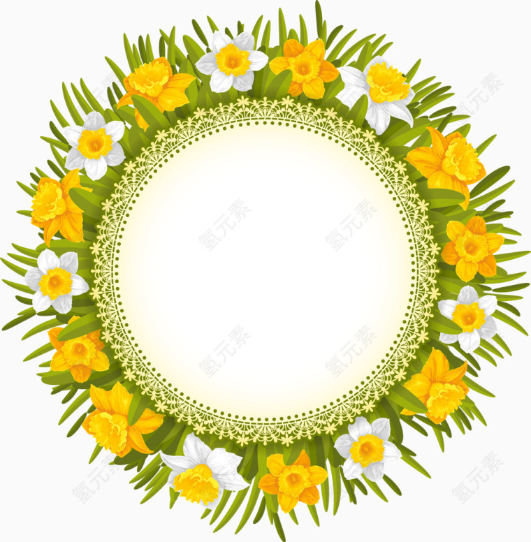 圆形水仙花标签矢量素材