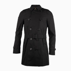 男士黑色长袖双排扣风衣外套