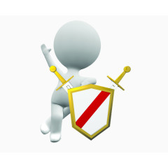 靠着宝剑和盾牌的小人