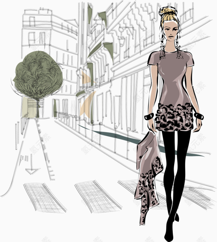 矢量街道上的女人