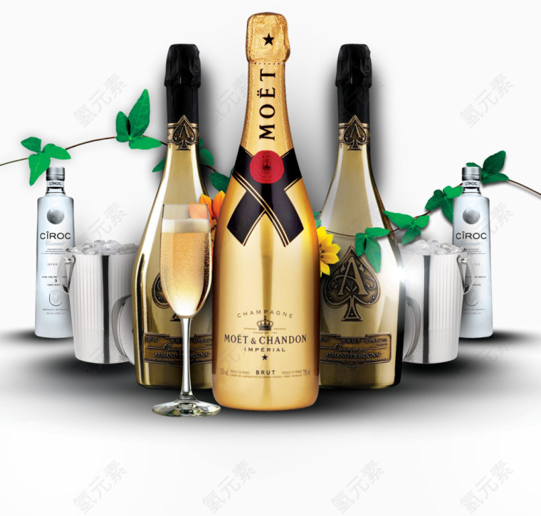 酒水酒杯绿叶素材