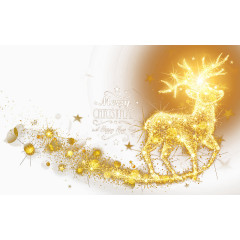 金色光效驯鹿圣诞卡矢量