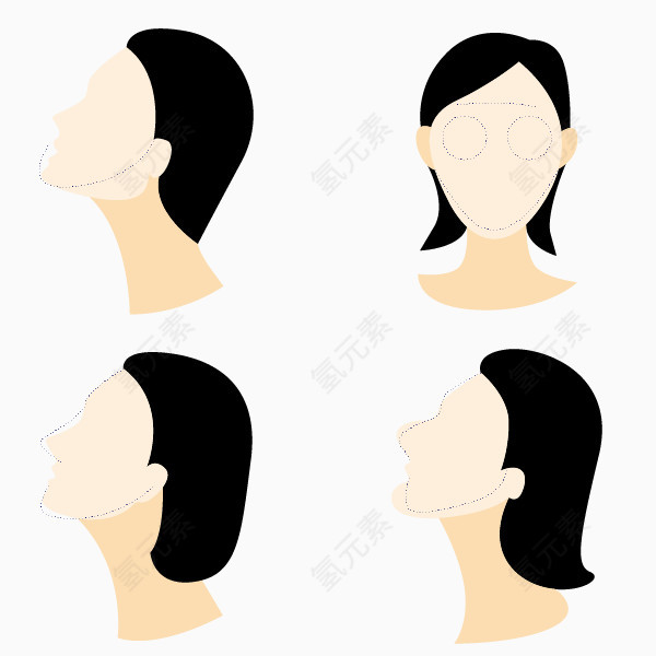 矢量人体面部不同角度