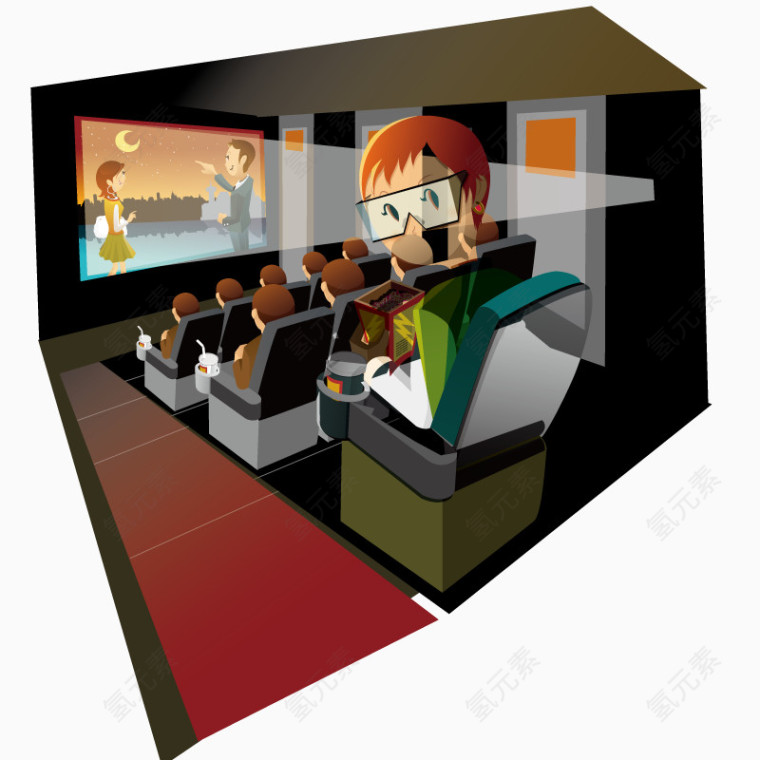 手绘在电影院里看3D电影