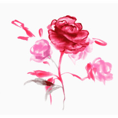 手绘水墨玫瑰花素材
