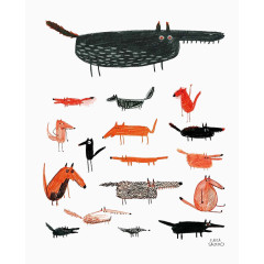 手绘各种形态狐狸