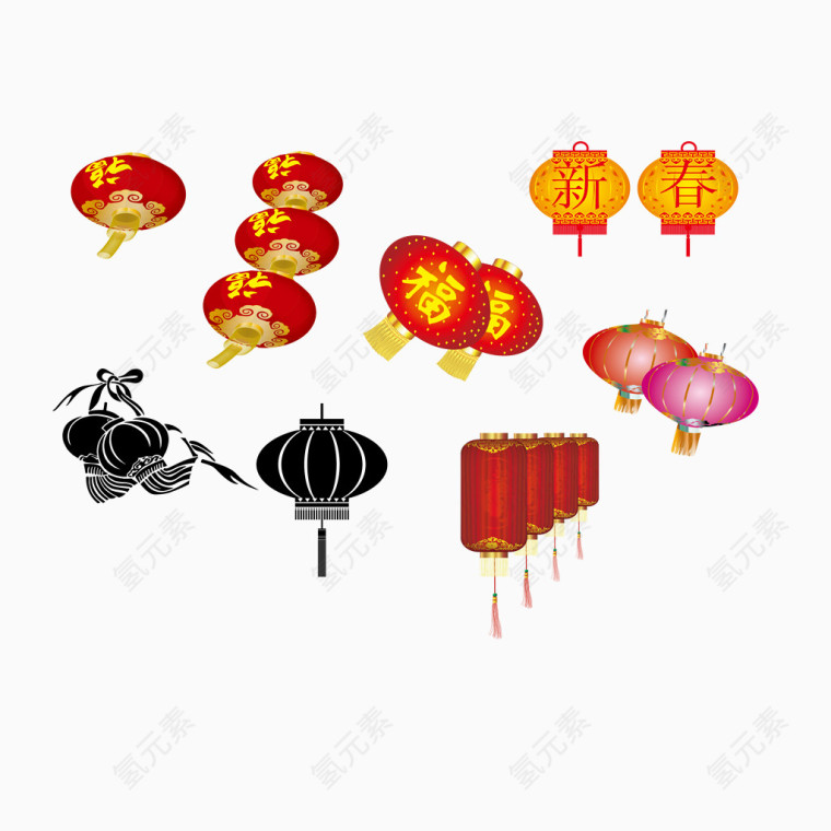 灯笼过年喜庆素材矢量