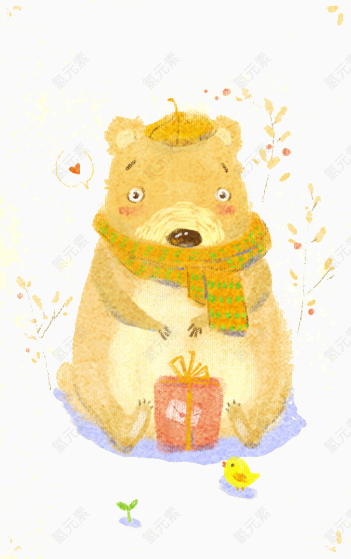 清新可爱儿童手绘蜡笔插画熊
