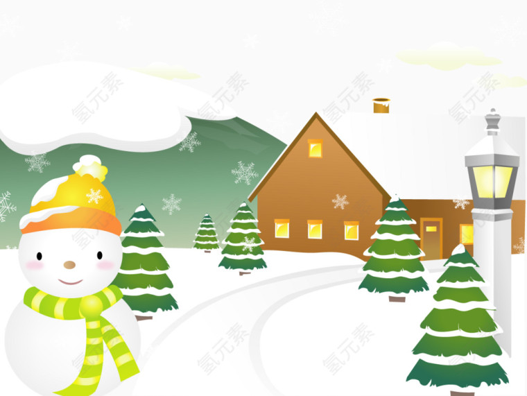 矢量冬天雪景小雪人