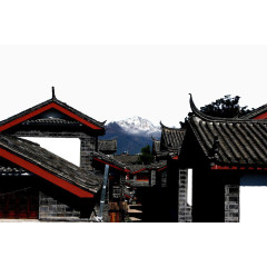 云南丽江古城与玉龙雪山远景