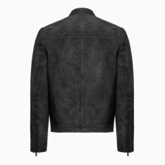 袖口拉链开合男士立领皮衣