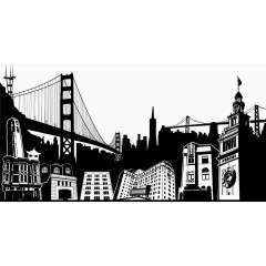 矢量城市街道大桥剪影