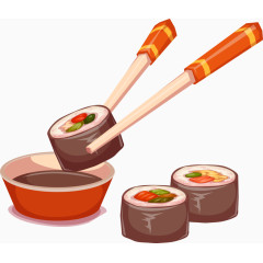 夹着寿司的筷子