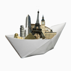 白色帆船建筑免抠素材