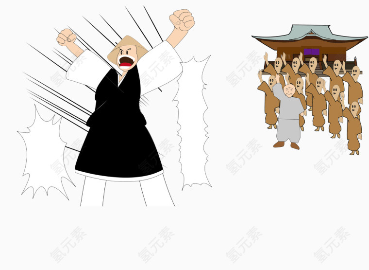 日本和尚与武士矢量图