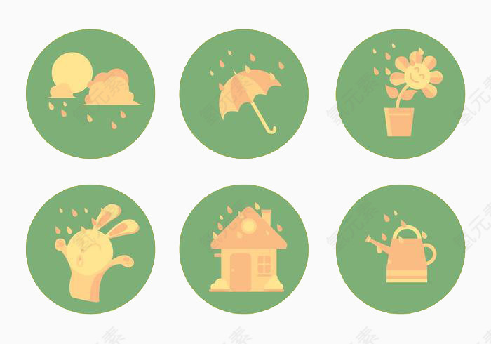 圆形绿色可爱下春雨图标