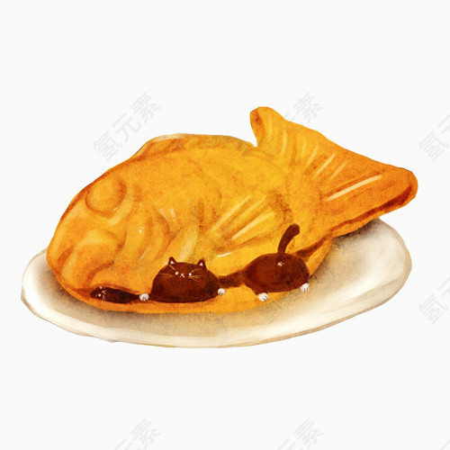 鲫鱼饼手绘画素材图片