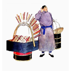 卖冰糖葫芦的人水彩免抠图片