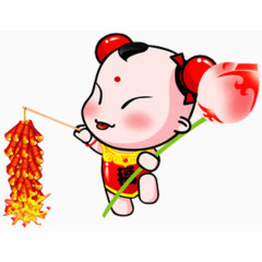 拿着莲花灯放花炮
