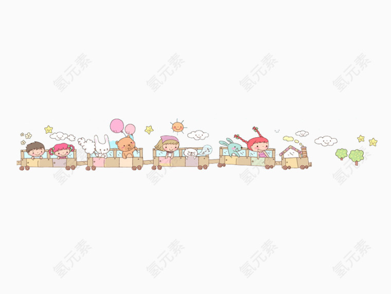 卡通小人物装饰火车