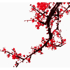 红色国画梅花