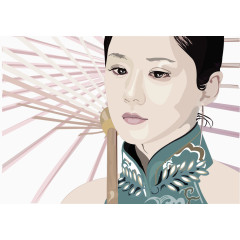 矢量手绘古典美女