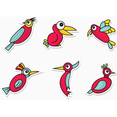 6款红色鸟儿平面卡片矢量图