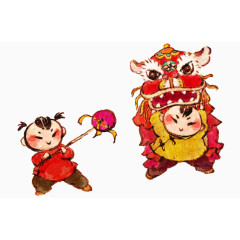 春节传统舞狮插画