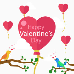 矢量爱情鸟和心形气球