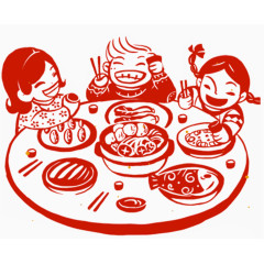 团圆饭剪纸画1