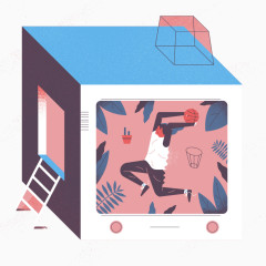 创意手绘方形篮球