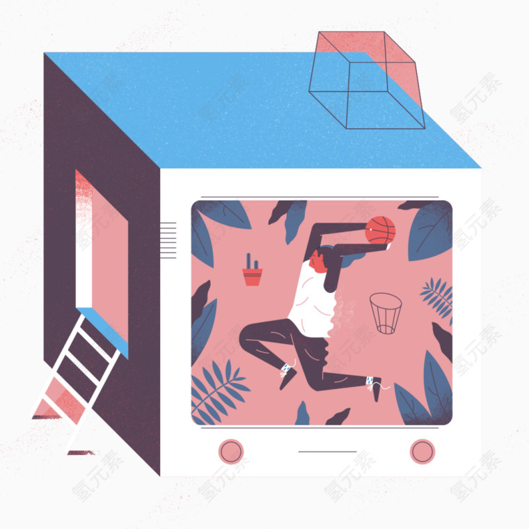 创意手绘方形篮球