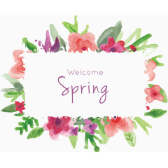 水彩spring框架树叶鲜花