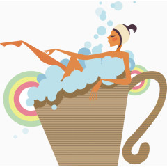 矢量扁平化洗澡的美女