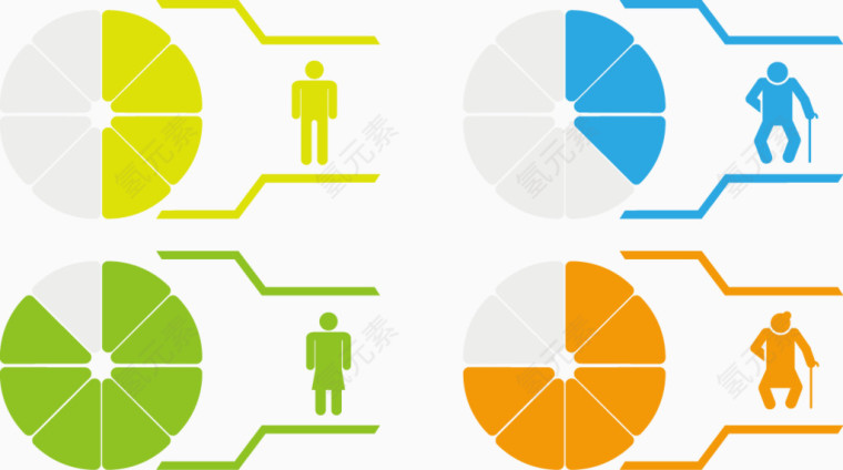 矢量PPT设计横向性别人口统计数据图标