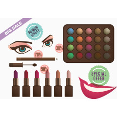 矢量手绘眼部彩妆和口红