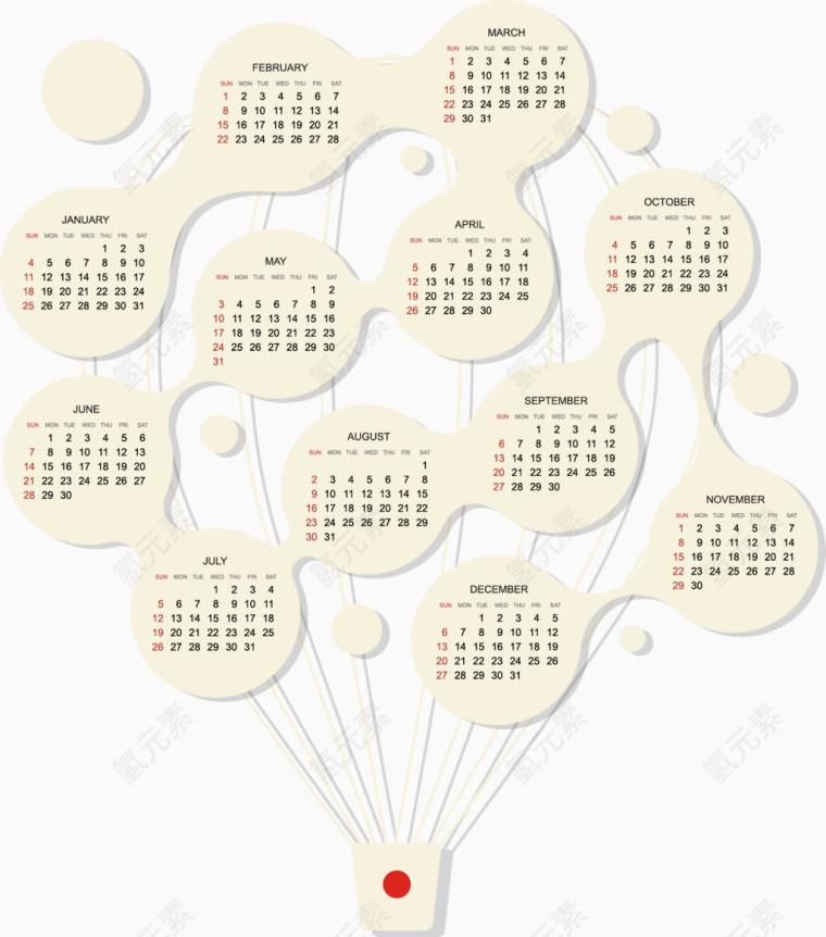 热气球日历模板