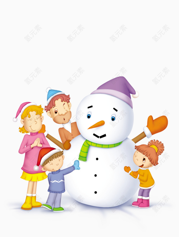 一家人一起堆雪人