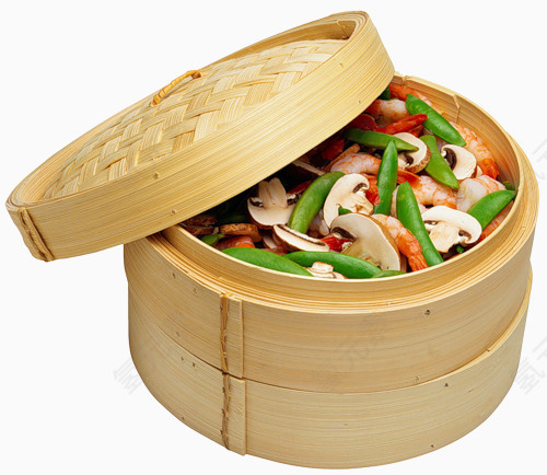 蒸笼虾蘑菇免抠素材